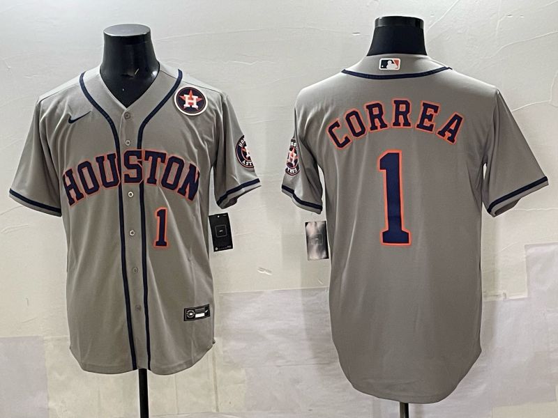 Men 2025 Houston Astros #1 Correa Grey Nike MLB Jersey 820